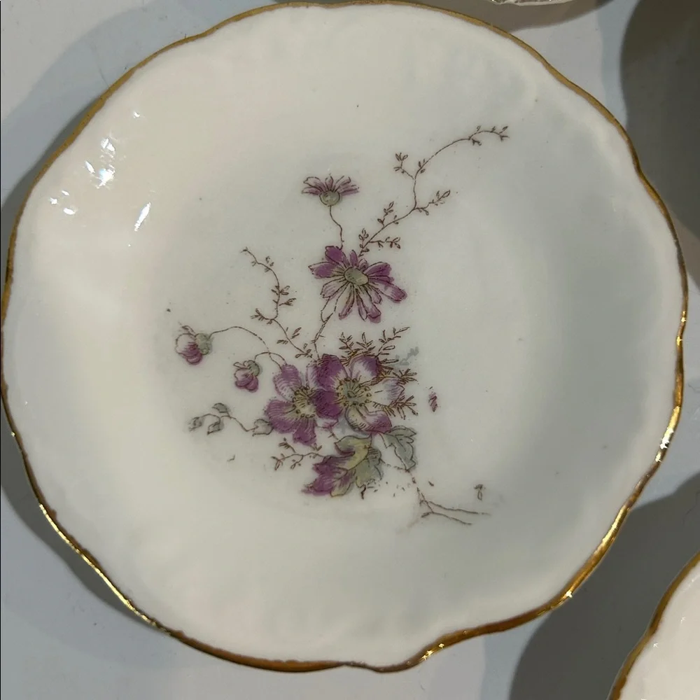 Antique L.S.&S. Carlsbad Austria Hand Painted Floral Plates Set  7 Gold Trim 3.5